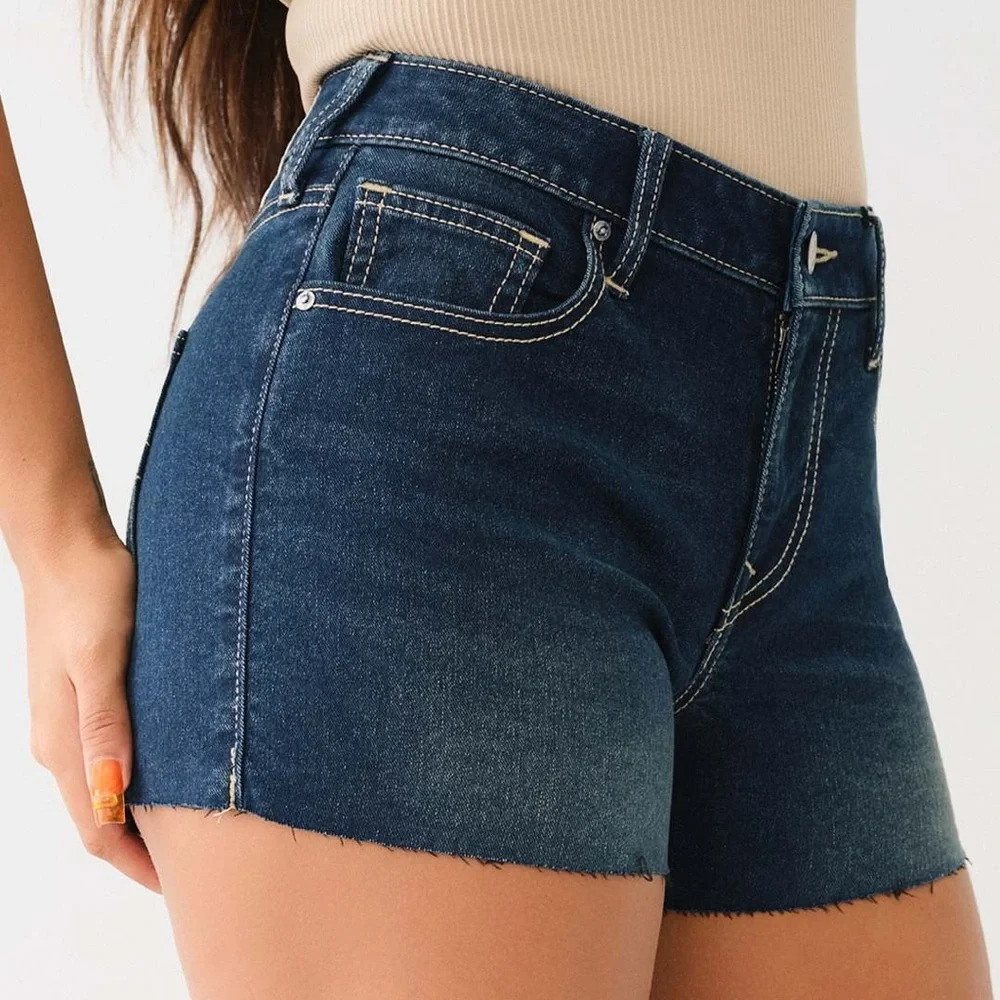 True‎ Religion Jennie Mid Rise Raw Hem Shorts - Size 31 - Dark Scorched Wash NWT